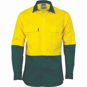 DNC Hivis Two Tone Cotton Drill Shirt L/S         -2XL-YELLOW/BOTTLE