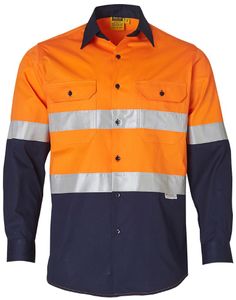 AIW Hivis Two Tone Cotton Drill Shirt L/S         -XL -ORANGE/NAVY