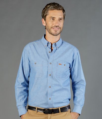 Mens Iconic 5045 L/s Chambray Shirt               -2XL-BLUE