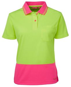 JB's HI VIS S/S  Ladies Comfort Polo-10-LIME/NAVY