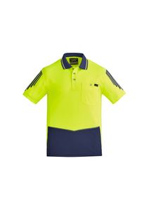 SYZMIK Mens Hi Vis Flux S/S Polo   -L  -ORANGE/NAVY