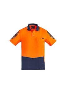 SYZMIK Mens Hi Vis Flux S/S Polo   -L  -ORANGE/NAVY