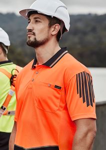 SYZMIK Mens Hi Vis Flux S/S Polo   -L  -ORANGE/NAVY