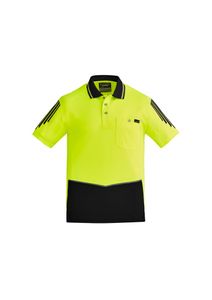 SYZMIK Mens Hi Vis Flux S/S Polo   -L  -ORANGE/NAVY