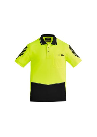 SYZMIK Mens Hi Vis Flux S/S Polo   -L  -ORANGE/NAVY