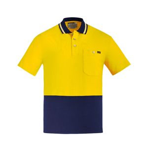 SYZMIK Mens Hi Vis S/S Cotton Polo -L  -YELLOW/NAVY