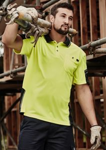 SYZMIK Mens Hi Vis S/S Squad Polo  -L  -YELLOW/NAVY