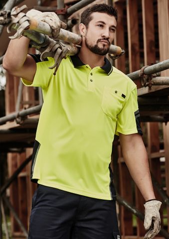 SYZMIK Mens Hi Vis S/S Squad Polo  -L  -YELLOW/NAVY