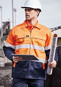 SYZMIK  Hi Vis Cotton Drill Jacket -2XL-ORANGE/NAVY