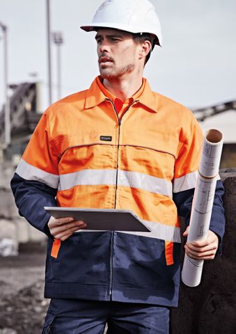 SYZMIK  Hi Vis Cotton Drill Jacket -2XL-ORANGE/NAVY