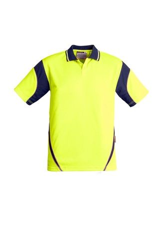 SYZMIK Mens Hi Vis S/S Aztec Polo  -2XL-YELLOW/NAVY