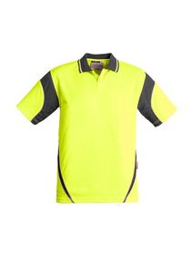 SYZMIK Mens Hi Vis S/S Aztec Polo  -2XL-YELLOW/NAVY