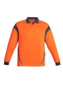 SYZMIK Mens Hi Vis L/S Aztec Polo  -L  -ORANGE/NAVY