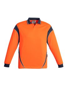 SYZMIK Mens Hi Vis L/S Aztec Polo  -L  -ORANGE/NAVY