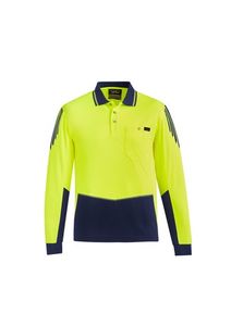 SYZMIK Mens Hi Vis Flux L/S Polo   -L  -YELLOW/NAVY