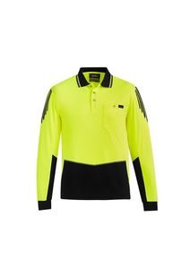 SYZMIK Mens Hi Vis Flux L/S Polo   -L  -YELLOW/NAVY