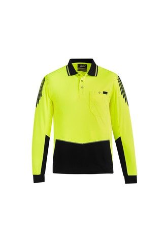 SYZMIK Mens Hi Vis Flux L/S Polo   -L  -YELLOW/NAVY