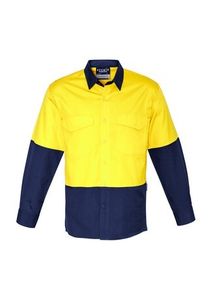 SYZMIK Mens Rugged Cooling Hi Vis Spliced L/S Shirt-L  -YELLOW/NAVY