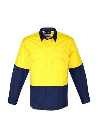 SYZMIK Mens Rugged Cooling Hi Vis Spliced L/S Shirt-L  -YELLOW/NAVY