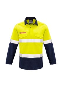 SYZMIK Mens Flame HRC 1 Hoop Taped Closed Front Spliced Shirt-XL -YELLOW/NAVY