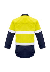 SYZMIK Mens Flame HRC 1 Hoop Taped Closed Front Spliced Shirt-XL -YELLOW/NAVY
