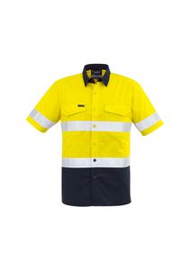 SYZMIK Mens Rugged Cooling Hi Vis Spliced S/S Shirt-M  -YELLOW/NAVY