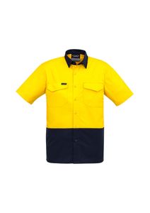 SYZMIK Mens Rugged Cooling Hi Vis Spliced S/S Shirt-L  -YELLOW/NAVY