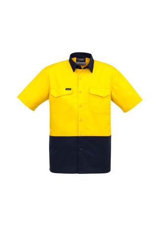 SYZMIK Mens Rugged Cooling Hi Vis Spliced S/S Shirt-L  -YELLOW/NAVY