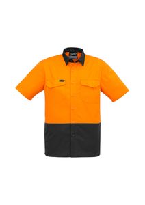 SYZMIK Mens Rugged Cooling Hi Vis Spliced S/S Shirt-L  -YELLOW/NAVY