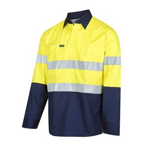 Workit SHIRT L/S 155GSM HI-VIS DRILL / TAPED-L-ORANGE/NAVY