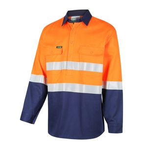 Workit SHIRT L/S 155GSM HI-VIS DRILL / TAPED-L-ORANGE/NAVY