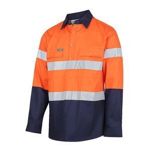 Workit SHIRT L/S 190GSM HI-VIS DRILL / TAPE-2XL-ORANGE/NAVY