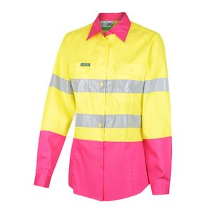 Workit SHIRT L/S LADIES 155GSM HI-VIS DRILL / TAPE-14-ORANGE/NAVY