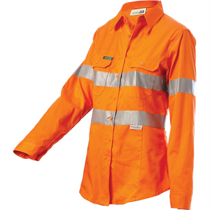 Workit SHIRT L/S LADIES 155GSM HI-VIS DRILL / TAPE-14-ORANGE/NAVY