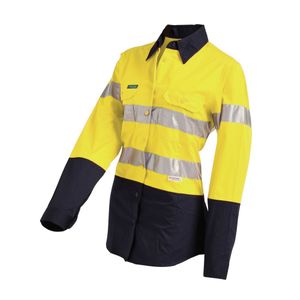 Workit SHIRT L/S LADIES 155GSM HI-VIS DRILL / TAPE-14-ORANGE/NAVY