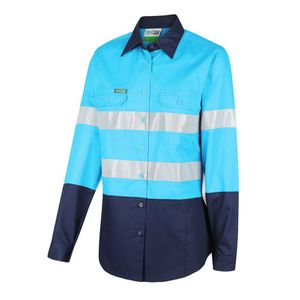 Workit SHIRT L/S LADIES 155GSM HI-VIS DRILL / TAPE-14-ORANGE/NAVY