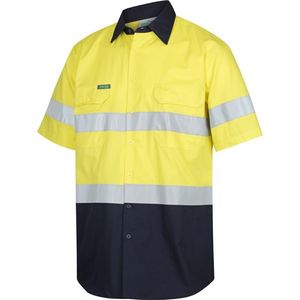 Workit SHIRT S/S 155GSM L/W  HI-VIS DRILL TAPED-2XL-YELLOW/NAVY