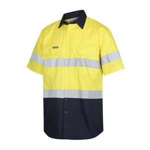 Workit SHIRT S/S 155GSM L/W  HI-VIS DRILL TAPED-2XL-YELLOW/NAVY