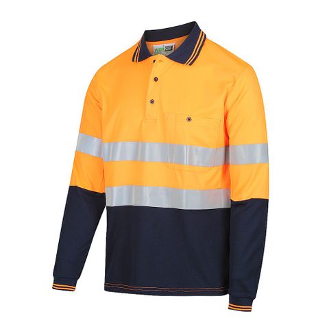 WORKIT LONG SLEEVE POLY COTTON TAPED POLO SHIRT-TWO TONE-2XL-ORANGE/NAVY