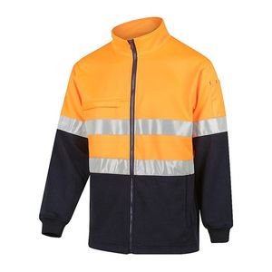 WORKIT HI-VIS 2 TONE ZIP THROUGH TAPED FLEECE JUMPER-L  -ORANGE/NAVY