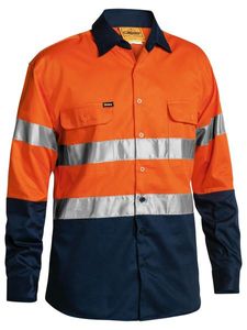 Bisley 2 Tone Hi Vis Shirt 3M Reflective Tape - L/S-2XL-ORANGE/NAVY