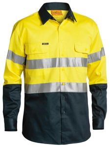 Bisley 2 Tone Hi Vis Shirt 3M Reflective Tape - L/S-2XL-ORANGE/NAVY