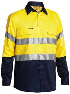 Bisley 2 Tone Hi Vis Shirt 3M Reflective Tape - L/S-2XL-ORANGE/NAVY