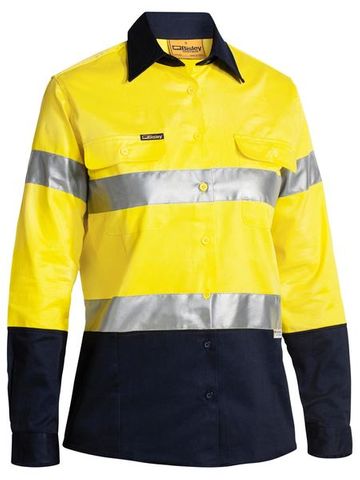 Bisley 2 Tone Womens Hi Vis Drill Shirt 3M Reflective Tape - Long Sleeve