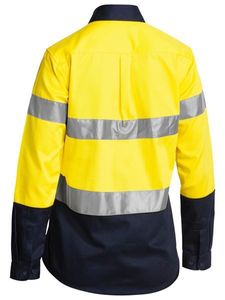 Bisley 2 Tone Womens Hi Vis Drill Shirt 3M Reflective Tape - Long Sleeve