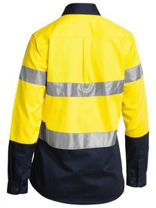 Bisley 2 Tone Womens Hi Vis Drill Shirt 3M Reflective Tape Long Sleeve-12-YELLOW/NAVY