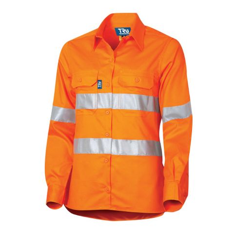 TRU Shirt Women's 160gsm L/S Two Tone Cotton Vented Drill Taped-8-ORANGE