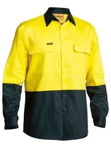 Bisley 2 Tone Hi Vis Drill Shirt - Long Sleeve    -S  -YELLOW/NAVY