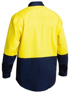 Bisley 2 Tone Hi Vis Drill Shirt - Long Sleeve    -S  -YELLOW/NAVY