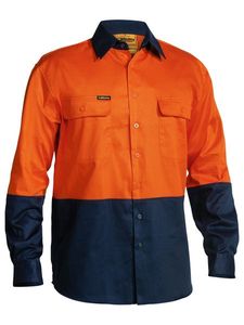 Bisley 2 Tone Hi Vis Drill Shirt - Long Sleeve    -S  -YELLOW/NAVY